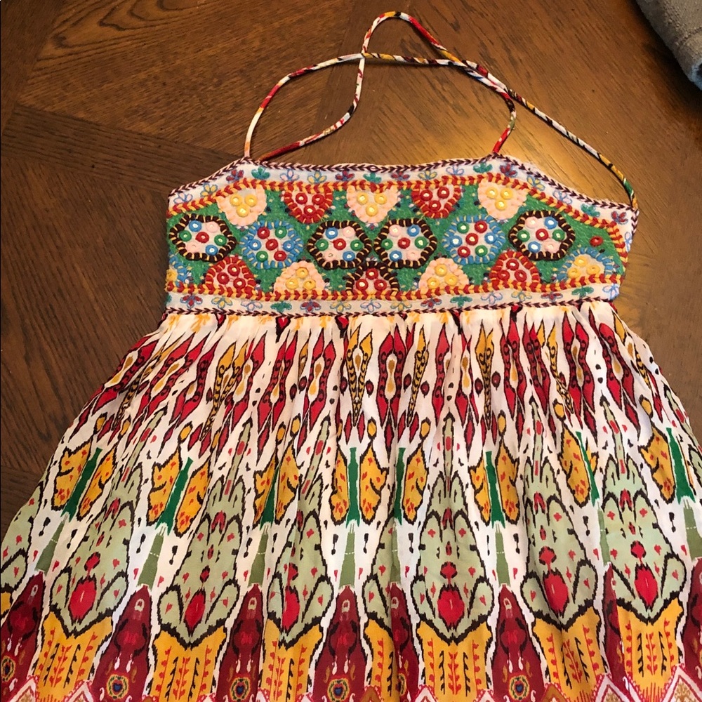Zara Women’s Boho Embroidered Sequin Halter Sundress Size S‎ Multicolor Festival